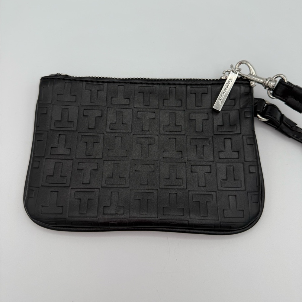 Tupperware Embossed Monogram Wristlet‎ – Black Faux Leather Clutch Bag